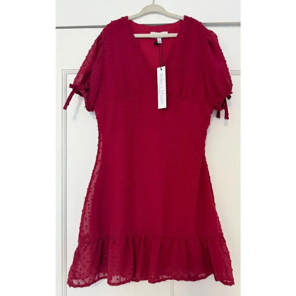 NWT Koko + Mason Bow Ruffle Textured Dress Kids Size L (8/10)